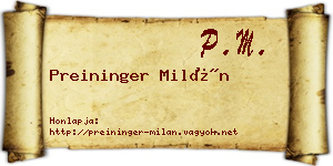Preininger Milán névjegykártya